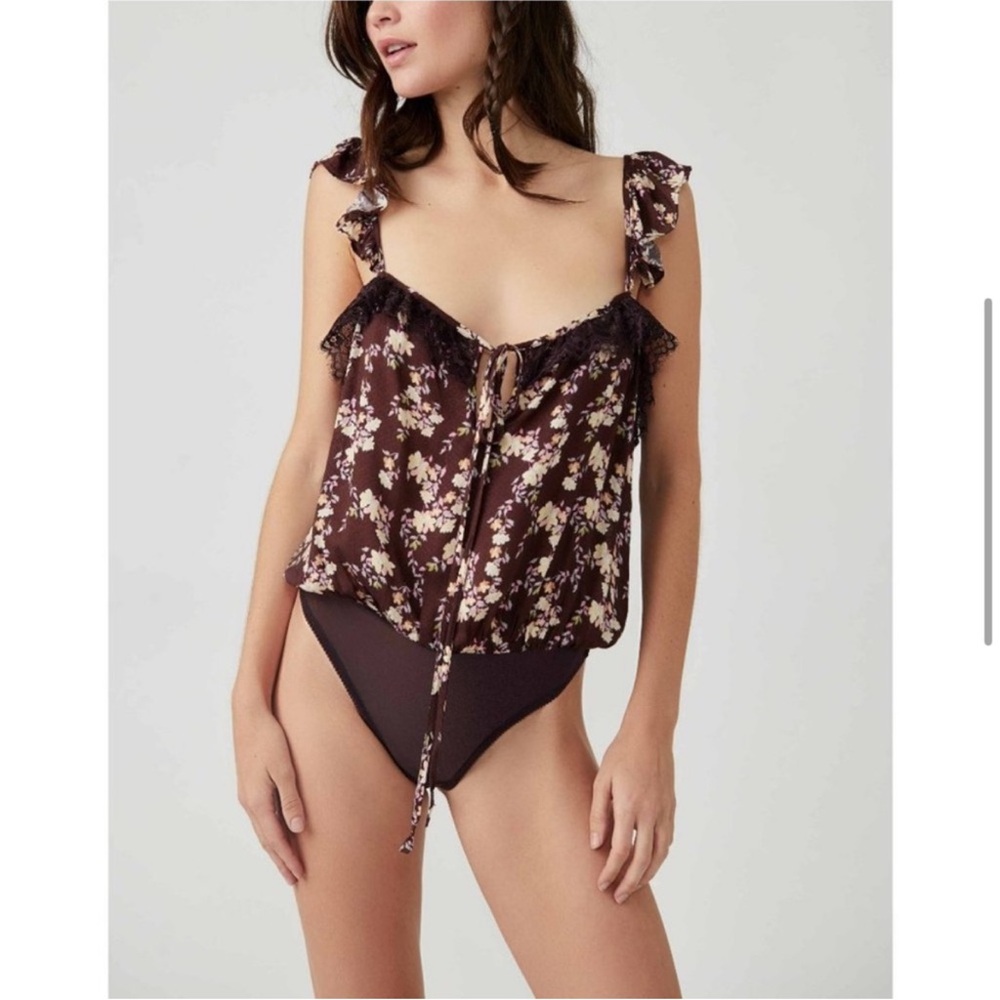 FREE PEOPLE Take It Away Bodysuit In Chocolate Merlot Combo Size XS